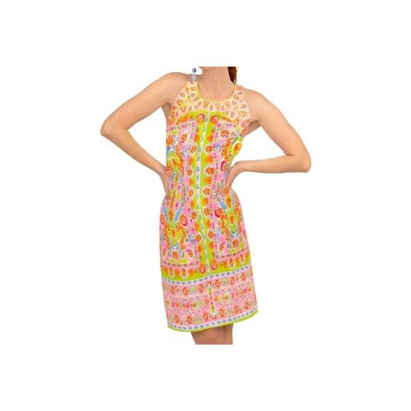 NEW GRETCHEN SCOTT jersey isosceles dress in watteau lime/pink